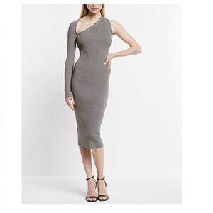 Express One-Shoulder Ribbed Gray Maxi Dress Size Small NWOT🩶